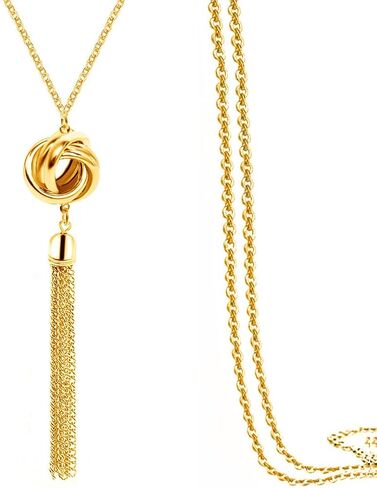 Shegirl Long Tassel Necklace Knot Tassel Pendant Necklaces Silver Y Necklace Sweater Chain for Women and Girls in Saudi Arabia