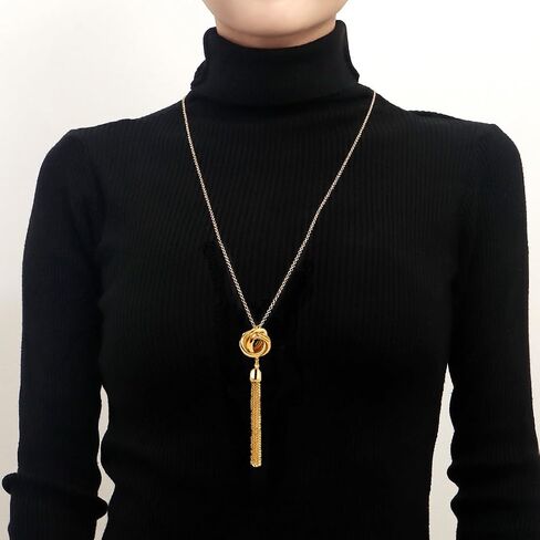 Shegirl Long Tassel Necklace Knot Tassel Pendant Necklaces Silver Y Necklace Sweater Chain for Women and Girls in Saudi Arabia