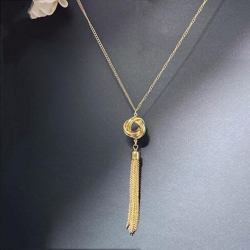 Shegirl Long Tassel Necklace Knot Tassel Pendant Necklaces Silver Y Necklace Sweater Chain for Women and Girls in Saudi Arabia