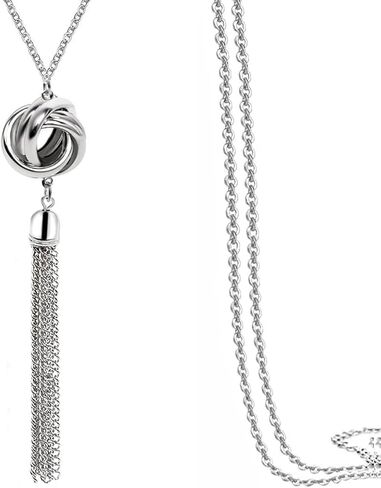 Shegirl Long Tassel Necklace Knot Tassel Pendant Necklaces Silver Y Necklace Sweater Chain for Women and Girls in Saudi Arabia