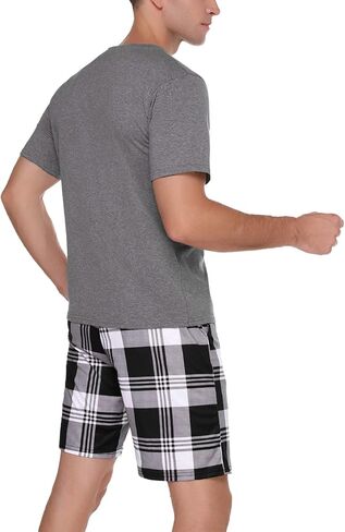 طقم بيجامة من القطن للرجال بأكمام قصيرة ملابس نوم قطعتين أطقم ملابس نوم مريحة مع شورت in Kuwait