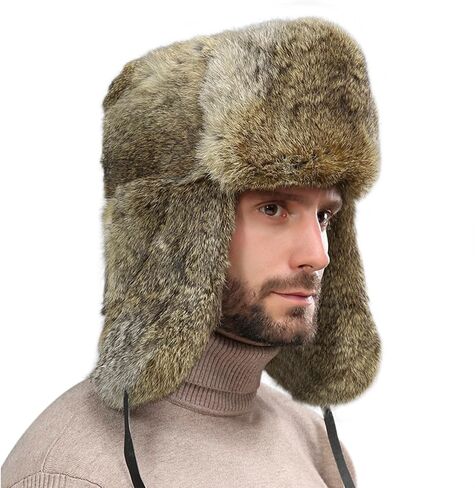 Men Winter Trapper Hat Faux Rabbit Fur Russian Ushanka Hat Thick Warm Plush Earflap Cap for Skiing Hunting Cycling in Saudi Arabia