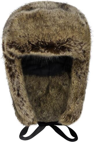 Men Winter Trapper Hat Faux Rabbit Fur Russian Ushanka Hat Thick Warm Plush Earflap Cap for Skiing Hunting Cycling in Saudi Arabia