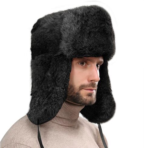Men Winter Trapper Hat Faux Rabbit Fur Russian Ushanka Hat Thick Warm Plush Earflap Cap for Skiing Hunting Cycling in Saudi Arabia