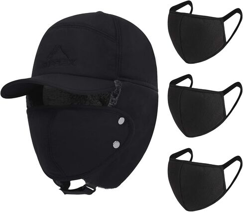 قبعة الشتاء 3 في 1 مبطنة بالفرو الحراري مع غطاء للأذن، قبعة بيسبول للتزلج مقاومة للرياح in Kuwait