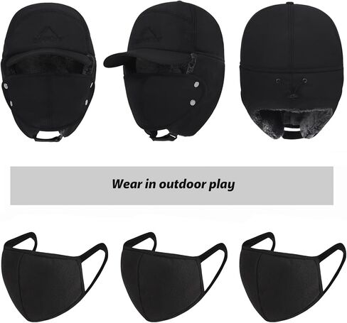 قبعة الشتاء 3 في 1 مبطنة بالفرو الحراري مع غطاء للأذن، قبعة بيسبول للتزلج مقاومة للرياح in Kuwait
