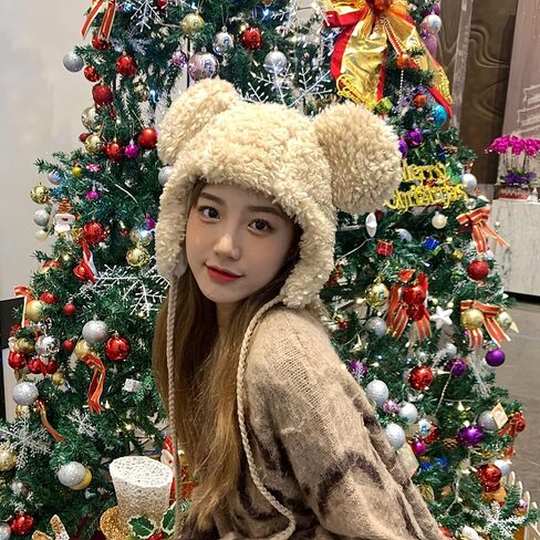 WXOIEOD Women Plush Bear Hat, Super Soft Warm Hat with Big Ear Flaps, Cute Winter Warm Floppy Ear Beanie Cap for Unisex Adults Girls Halloween Cosplay Christmas Party Beige, Beige, One size in Saudi Arabia