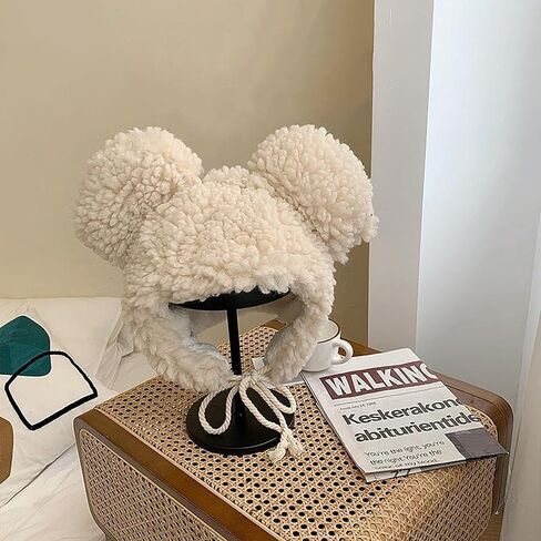 WXOIEOD Women Plush Bear Hat, Super Soft Warm Hat with Big Ear Flaps, Cute Winter Warm Floppy Ear Beanie Cap for Unisex Adults Girls Halloween Cosplay Christmas Party Beige, Beige, One size in Saudi Arabia