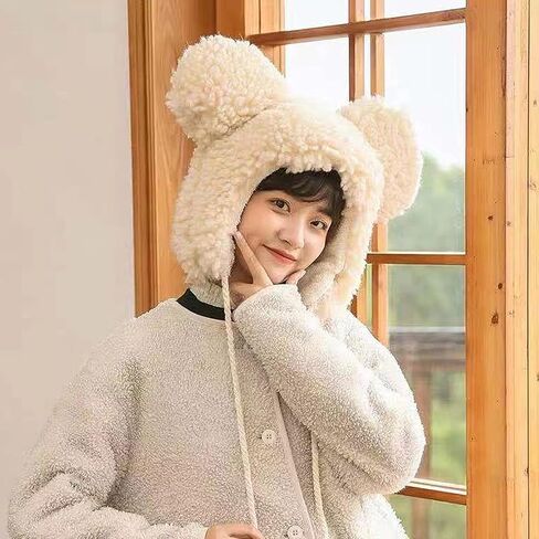 WXOIEOD Women Plush Bear Hat, Super Soft Warm Hat with Big Ear Flaps, Cute Winter Warm Floppy Ear Beanie Cap for Unisex Adults Girls Halloween Cosplay Christmas Party Beige, Beige, One size in Saudi Arabia