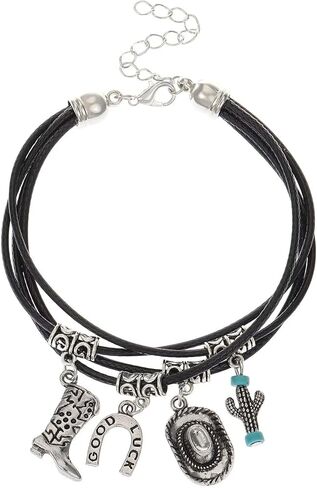 Zhang shine Western Cowboy Bracelet Multilayer Leather Boho Multi-Layer Vintage Cowgirl Hat Boots Bracelets For Women Men West Holiday Party Jewelry Gifts in Saudi Arabia