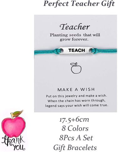 8 Pieces Teach Blessing Card Bracelets for Women Men Colorfu Greeting Bracelets Card Teacher Blessing Bangles Teacher's Day Gift in Saudi Arabia