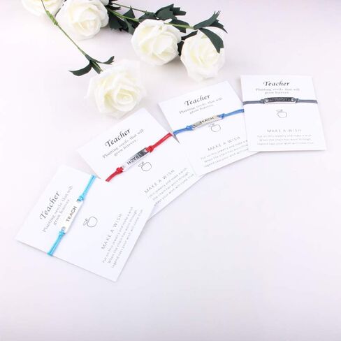 8 Pieces Teach Blessing Card Bracelets for Women Men Colorfu Greeting Bracelets Card Teacher Blessing Bangles Teacher's Day Gift in Saudi Arabia