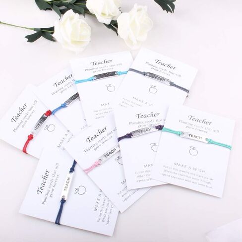 8 Pieces Teach Blessing Card Bracelets for Women Men Colorfu Greeting Bracelets Card Teacher Blessing Bangles Teacher's Day Gift in Saudi Arabia