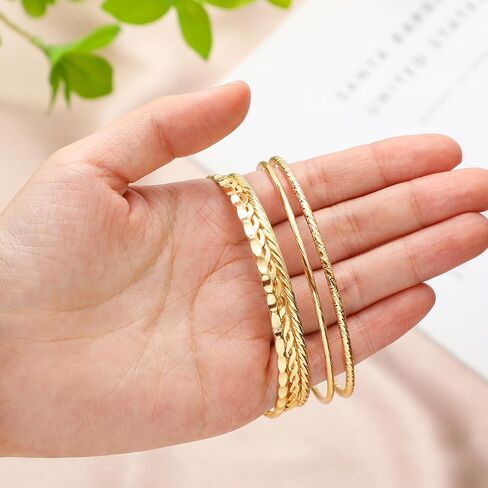 Loetere 50 Pcs Boho Textured Gold Bangle Bracelets Set Bohemian Stackable Textured Bracelets Chunky Multi Layer Indian Bangles Metal Indian Gold Jewelry for Women Girl Wedding Gift in Saudi Arabia
