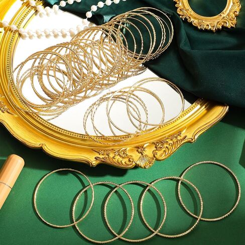 Loetere 50 Pcs Boho Textured Gold Bangle Bracelets Set Bohemian Stackable Textured Bracelets Chunky Multi Layer Indian Bangles Metal Indian Gold Jewelry for Women Girl Wedding Gift in Saudi Arabia