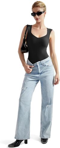 SUUKSESS Women Sexy Sweetheart V Neck Thong Bodysuit Basic Sleeveless Tank Tops in Saudi Arabia