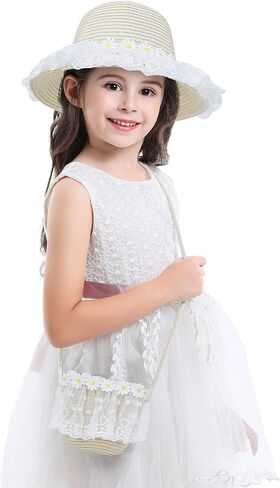 Bienvenu Girls Hats for Kids Beach Hat Wide Brim with Bag Set Girls Straw Hat in Saudi Arabia