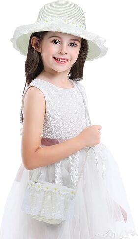 Bienvenu Girls Hats for Kids Beach Hat Wide Brim with Bag Set Girls Straw Hat in Saudi Arabia