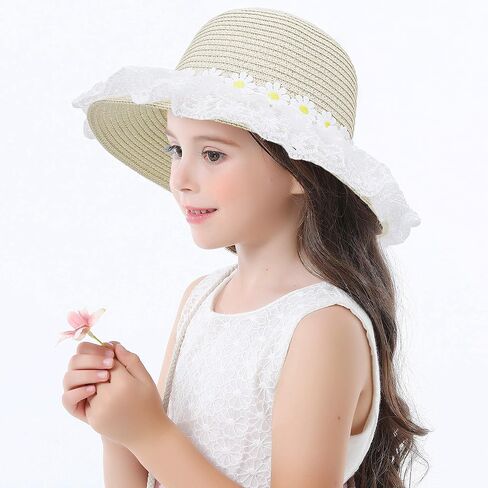 Bienvenu Girls Hats for Kids Beach Hat Wide Brim with Bag Set Girls Straw Hat in Saudi Arabia