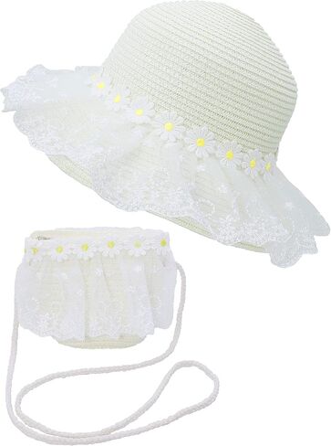 Bienvenu Girls Hats for Kids Beach Hat Wide Brim with Bag Set Girls Straw Hat in Saudi Arabia