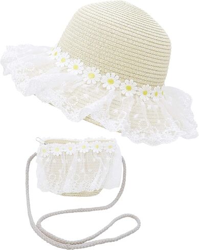 Bienvenu Girls Hats for Kids Beach Hat Wide Brim with Bag Set Girls Straw Hat in Saudi Arabia