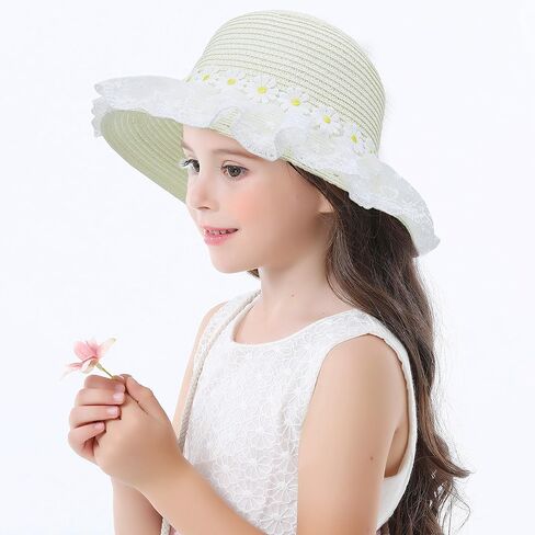 Bienvenu Girls Hats for Kids Beach Hat Wide Brim with Bag Set Girls Straw Hat in Saudi Arabia