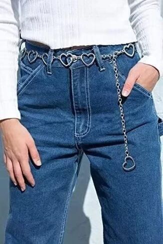 Metal Waist Chain Women Girls - Gold Silver Long Tassel Love Hearts Pendant Adjustable Body Link Belts Body Belly Jewelry for Jeans Dresses in Kuwait