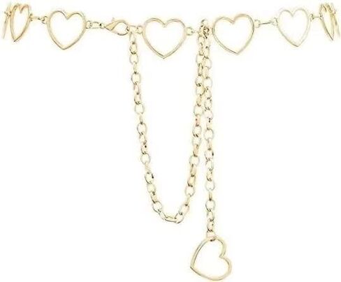 Metal Waist Chain Women Girls - Gold Silver Long Tassel Love Hearts Pendant Adjustable Body Link Belts Body Belly Jewelry for Jeans Dresses in Saudi Arabia