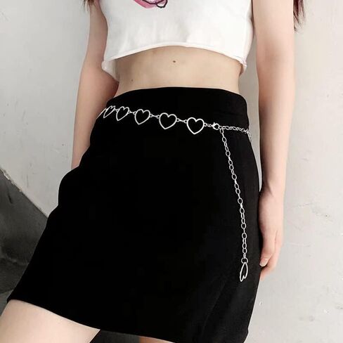 Metal Waist Chain Women Girls - Gold Silver Long Tassel Love Hearts Pendant Adjustable Body Link Belts Body Belly Jewelry for Jeans Dresses in Saudi Arabia