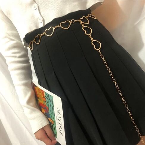 Metal Waist Chain Women Girls - Gold Silver Long Tassel Love Hearts Pendant Adjustable Body Link Belts Body Belly Jewelry for Jeans Dresses in Saudi Arabia