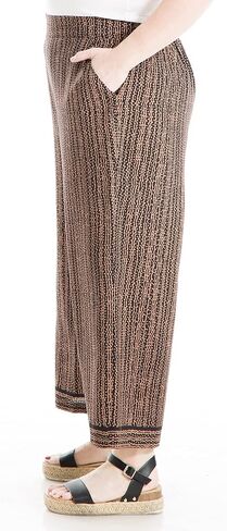 Max Studio Women's Plus Size Wide Leg Pant with Pockets, Black/Cognac Sonic Lines in Saudi Arabia