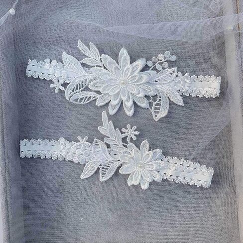 Bridal Wedding Garters Lace Flower Garter Set Stretch Garter Bride Leg Garters Custom for Women and Girls (Pack of 2) (Sky Blue) in Saudi Arabia