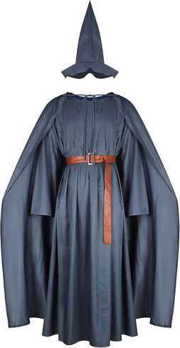 Pagan Tunic Costume Wizard Cloak Robe Cosplay Grey Robe Hat Full Set Outfits for Adult in Kuwait