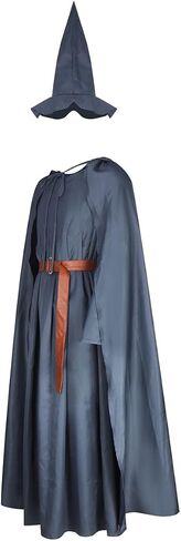 Pagan Tunic Costume Wizard Cloak Robe Cosplay Grey Robe Hat Full Set Outfits for Adult in Kuwait