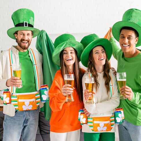 Chunful 5 Pcs St. Patrick's Day Accessory Set Shamrock Fanny Pack Clover Waist Bag with 4 Drink Holder Festive Adjustable Suspender Sweatband Set Headband Wristband for St. Patrick's Day Party Outfit in Saudi Arabia