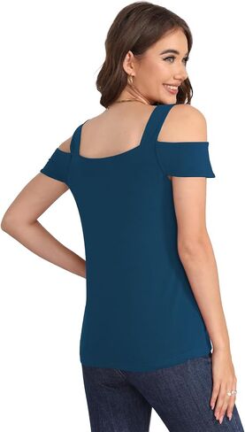 Summer Tops Womens Tunic Top Short Sleeve Cold Shoulder V Neck Loose Fit Basic Tee Casual Tops Shirts Blouse in Saudi Arabia