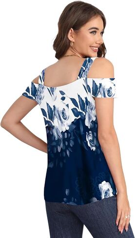 Summer Tops Womens Tunic Top Short Sleeve Cold Shoulder V Neck Loose Fit Basic Tee Casual Tops Shirts Blouse in Saudi Arabia