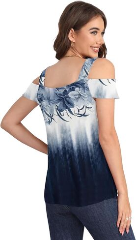 Summer Tops Womens Tunic Top Short Sleeve Cold Shoulder V Neck Loose Fit Basic Tee Casual Tops Shirts Blouse in Saudi Arabia