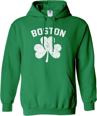 Threadrock Men's Green Boston Shamrock Hoodie Sweatshirt in Saudi Arabia