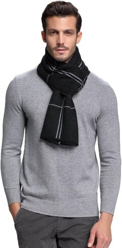 وشاح محبوك منقوش من صوف Merino الأسترالي للرجال من RIONA - ملابس عنق ناعمة دافئة للرجال مع صندوق هدايا in Kuwait
