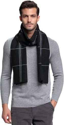 وشاح محبوك منقوش من صوف Merino الأسترالي للرجال من RIONA - ملابس عنق ناعمة دافئة للرجال مع صندوق هدايا in Kuwait