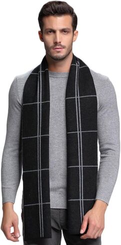 وشاح محبوك منقوش من صوف Merino الأسترالي للرجال من RIONA - ملابس عنق ناعمة دافئة للرجال مع صندوق هدايا in Kuwait