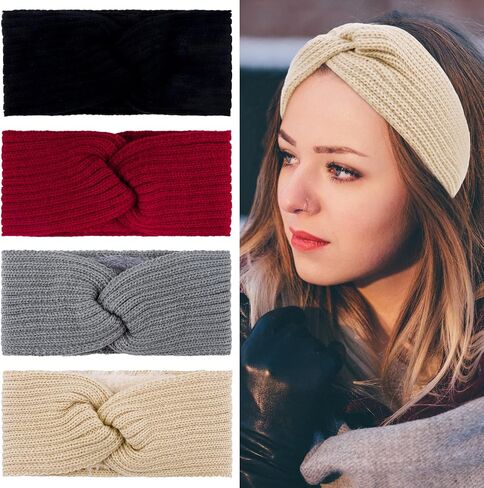 Ondder 4 حزمة عصابات رأس شتوية متماسكة للنساء عصابة رأس مرنة لتدفئة الأذن، أغطية رأس سميكة، عصابة رأس شتوية للشعر للنساء، عصابة رأس دافئة للنساء، إكسسوارات شعر شتوية للنساء والفتيات in Kuwait