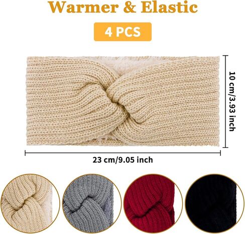 Ondder 4 حزمة عصابات رأس شتوية متماسكة للنساء عصابة رأس مرنة لتدفئة الأذن، أغطية رأس سميكة، عصابة رأس شتوية للشعر للنساء، عصابة رأس دافئة للنساء، إكسسوارات شعر شتوية للنساء والفتيات in Kuwait
