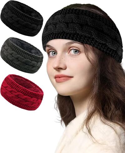 BEACE Ear Warmer Headband for Women,Winter Knit Thick Fuzzy Fleece Lined Warm Headbands Ear Muffs Head Wraps, Stocking Stuffers for Women in Saudi Arabia