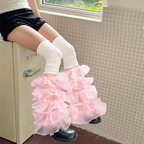 Benefeet Sox النساء الدانتيل تدفئة الساق الفتيات لطيف لوليتا Y2k موضة كشكش طويل التمهيد الجوارب Kawaii القوطي مكدسة شبكة تدفئة الساق in Saudi Arabia