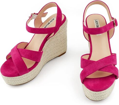 JOY IN LOVE Womens Espadrilles Wedge Sandals Platform Heels Ankle Strap Open Toe Buckle Sandals in Saudi Arabia
