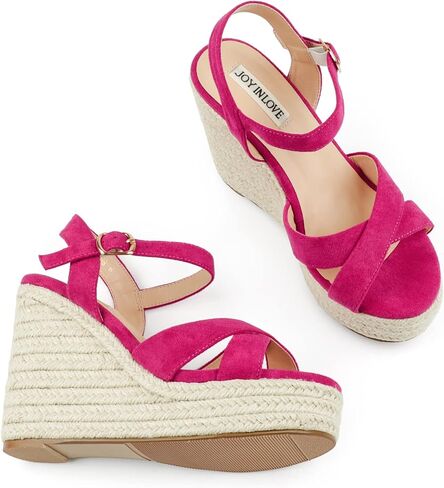 JOY IN LOVE Womens Espadrilles Wedge Sandals Platform Heels Ankle Strap Open Toe Buckle Sandals in Saudi Arabia
