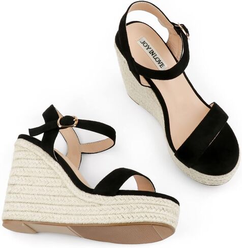 JOY IN LOVE Womens Espadrilles Wedge Sandals Platform Heels Ankle Strap Open Toe Buckle Sandals in Saudi Arabia
