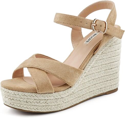 JOY IN LOVE Womens Espadrilles Wedge Sandals Platform Heels Ankle Strap Open Toe Buckle Sandals in Saudi Arabia